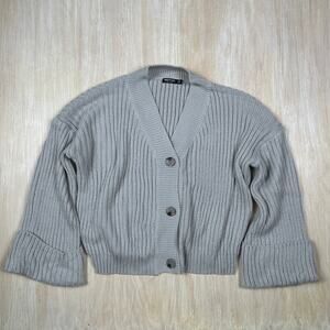 Nasty Gal Gray Ribbed Knit Button Front Cardigan Casual Cozy Chic Sweater Small